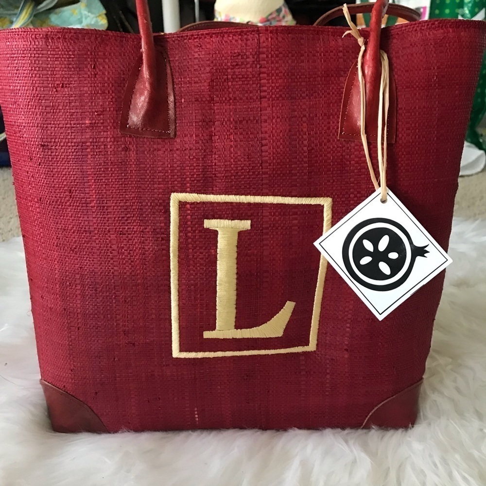 Monogrammed Red Tote Bag with Cream Letter